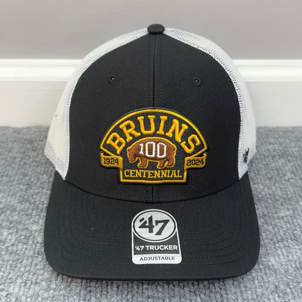 Boston Bruins Hat '47 Brand Trucker Snapback Black Centennial 100th NHL Cap NWT